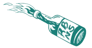Logo do site /dev/null: um coquetel molotov estilizado com as iniciais RBNS